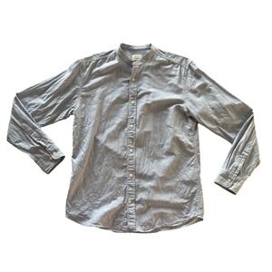 Jack & Jones Men's Size M Mandarin Collar Long Sleeve Shirt Cotton Linen Blue